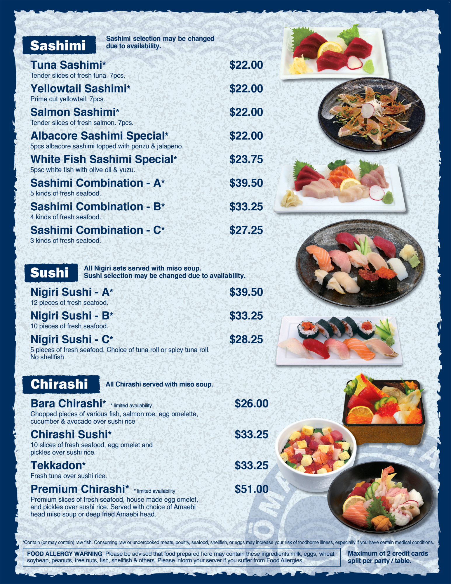 Japanese Restaurant Menu | Los Angeles | Oomasa